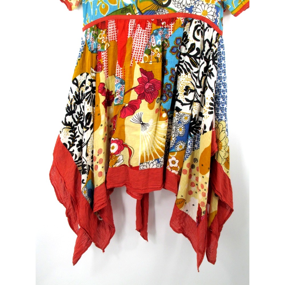 Tunic Top Boho Patchwork Women Large Multicolor Flowy Whimsical Cotton Hippie - Picture 4 of 10
